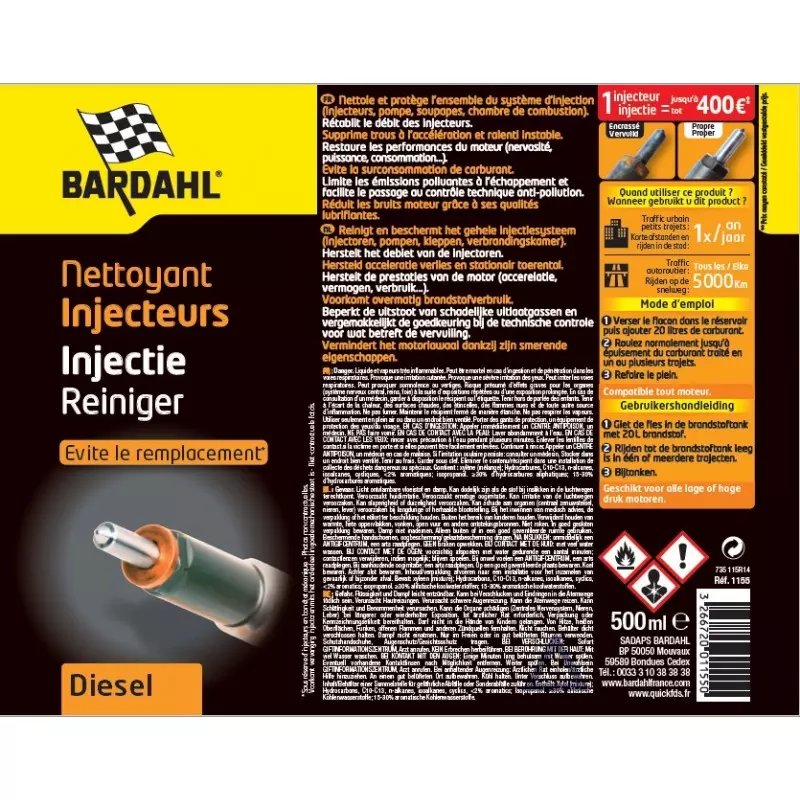Bardahl Nettoyant Injecteur Diesel (11553) 1L + 500ML GRATUITS PROMOBOX